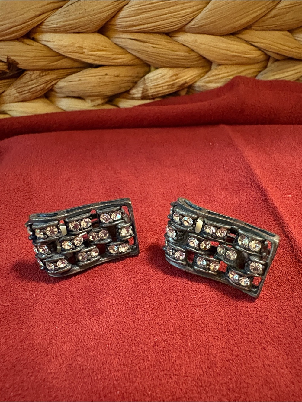 Rhinestone Studded Black Clip-On Earrings - Women's Accessories